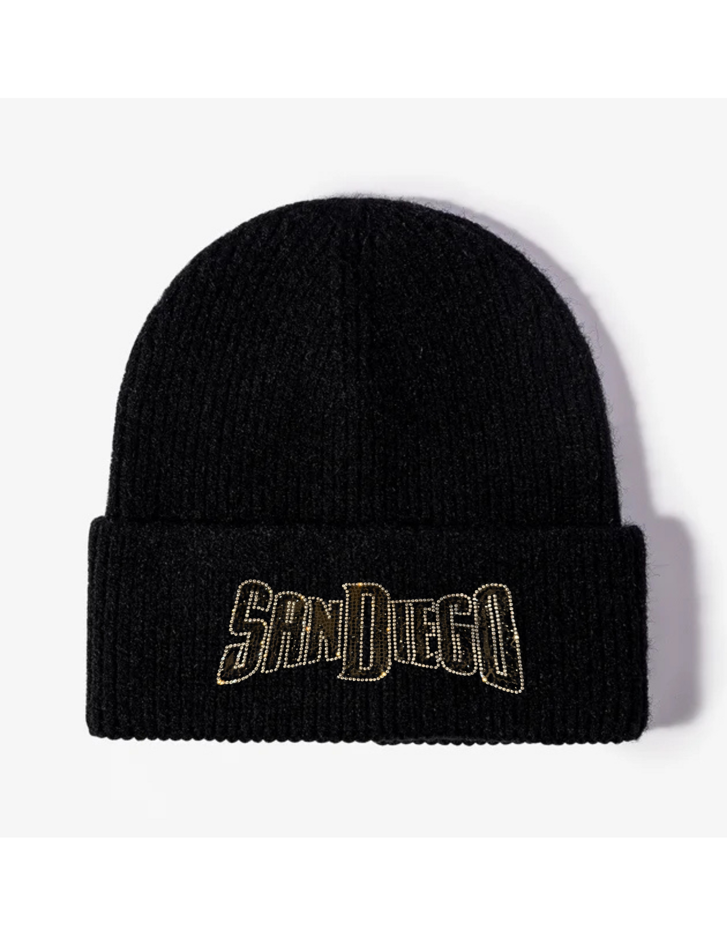 black and silver San Diego beanie